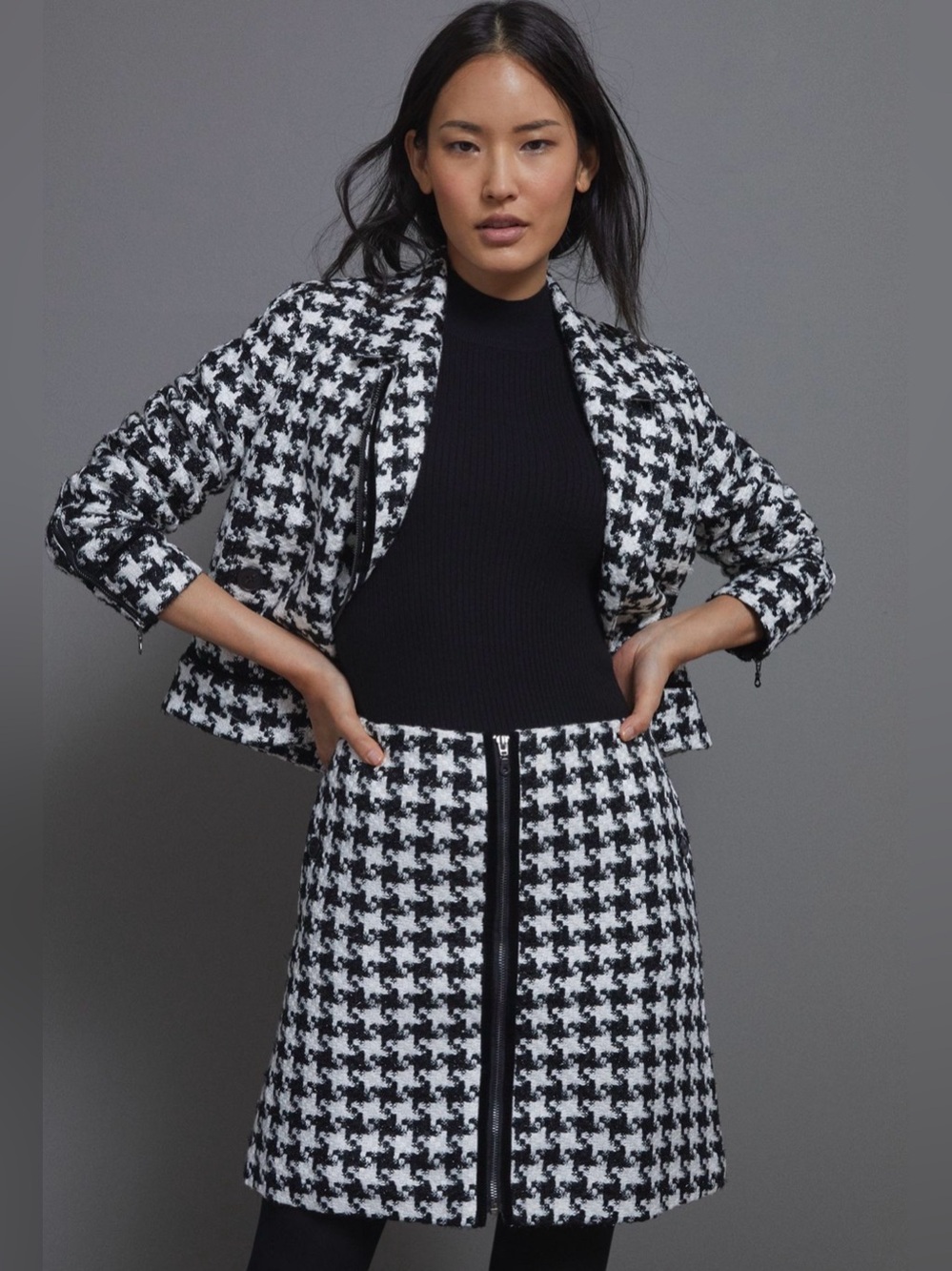 By Anthropologie Evira Houndstooth Shine Mini Skirt